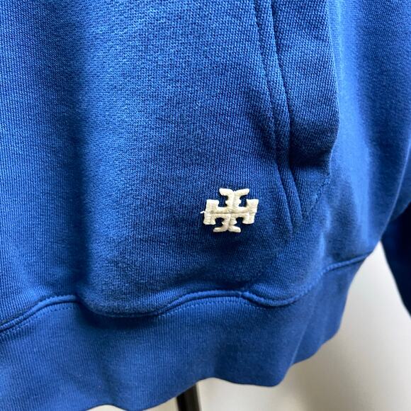 Tory Burch Tory Sport Oversized Sweatshirt Hoodie Blue Ivory Women's Size XL - Picture 5 of 11